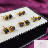 Raw Black Rutile Gemstone Stud Earrings, Gold Plated Earrings, Rough Rutilated Studs, Crystal Stud Earrings, Boho Earrings, Fashion Jewelry
